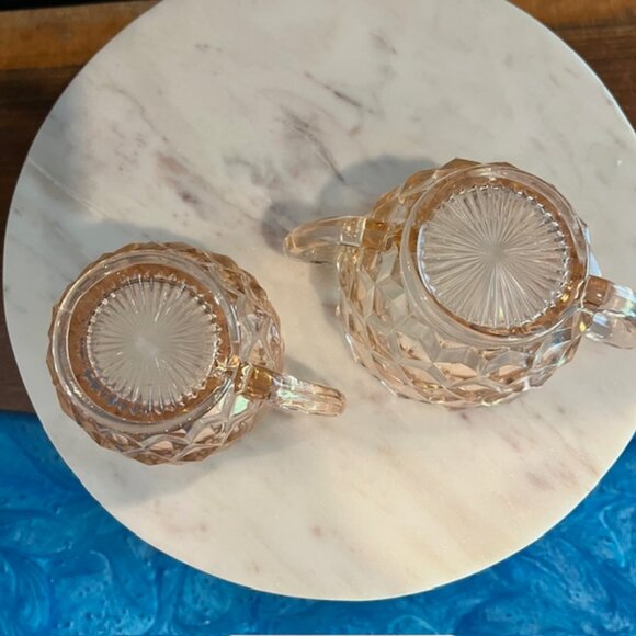 Pink Depression Glass Cubist Jeanette Mid Century MCM Sugar and Creamer - Picture 8 of 10